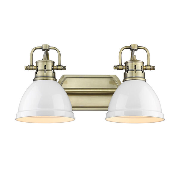 Duncan Aged Brass Two-Light Bath Vanity with Matte White Shades, image 2